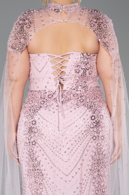 Robe de Soirée Grande Taille Longue Perlé Poudre ABU6162