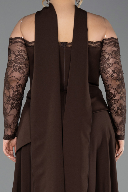 Robe De Soirée Grande Taille Dantelle Longue Brun ABU5657