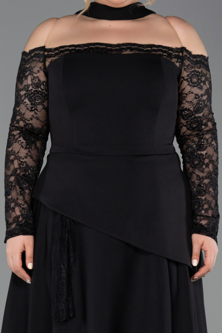 Robe de Soirée Grande Taille Longue Dantelle Noir ABU5657