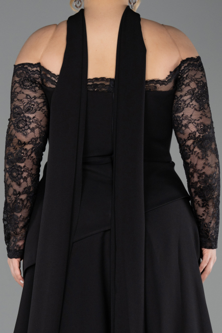 Robe de Soirée Grande Taille Longue Dantelle Noir ABU5657