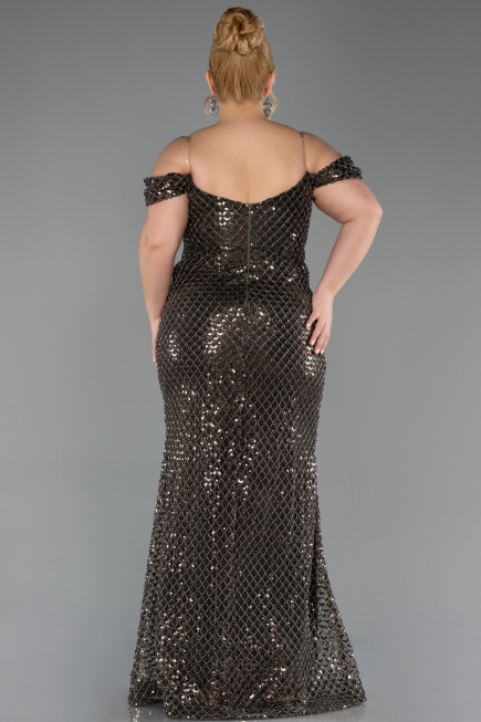 Robe De Soirée Grande Taille Longue Squameuse Kaki ABU6098