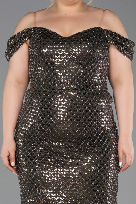Robe De Soirée Grande Taille Longue Squameuse Kaki ABU6098