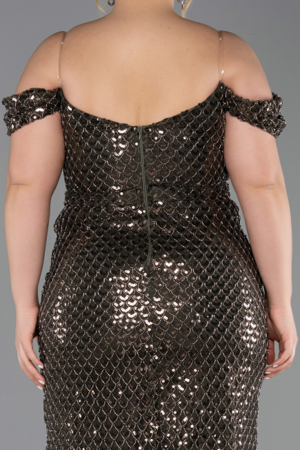 Robe De Soirée Grande Taille Longue Squameuse Kaki ABU6098