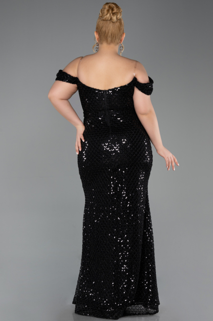 Robe De Soirée Grande Taille Longue Squameuse Noir ABU6098