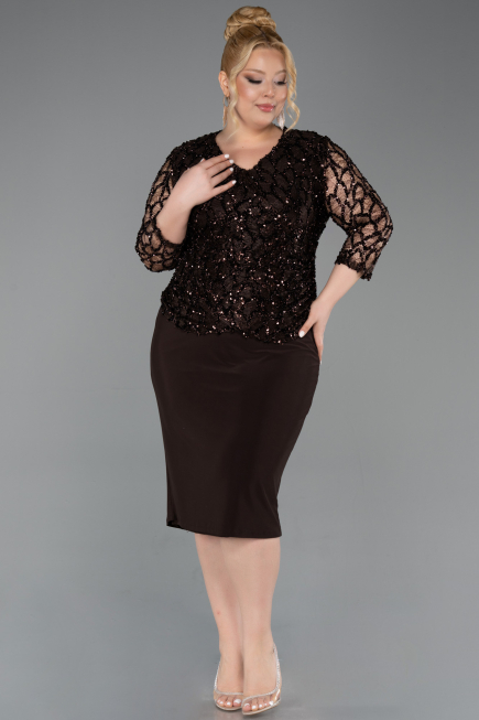 Robe De Invitation Grande Taille Midi Squameuse Brun ABK2631