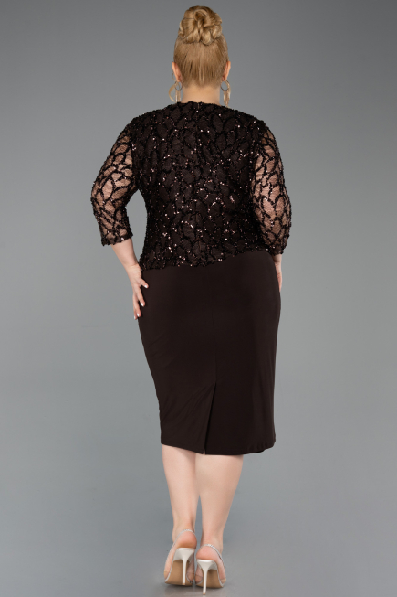 Robe De Invitation Grande Taille Midi Squameuse Brun ABK2631