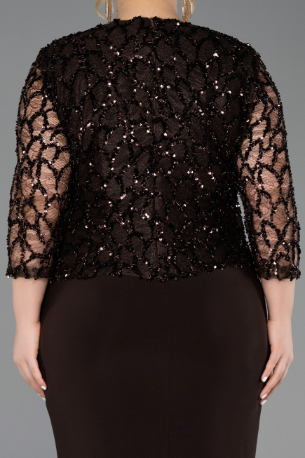 Robe De Invitation Grande Taille Midi Squameuse Brun ABK2631