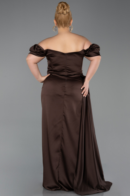 Robe De Soirée Grande Taille Satin Longue Brun ABU1626