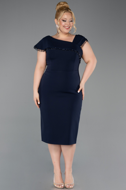 Robe De Invitation Grande Taille Midi Bleu Marine ABK2632