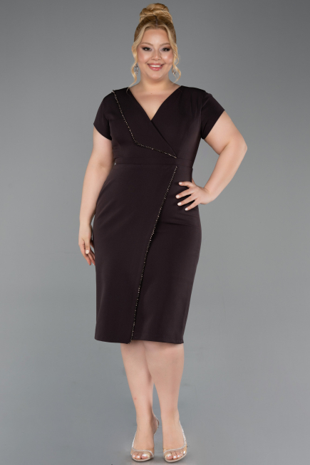 Robe De Invitation Grande Taille Midi Brun ABK2614