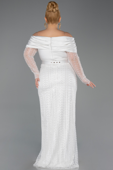 Robe de Soirée Grande Taille Longue Perlé Blanc ABU6187