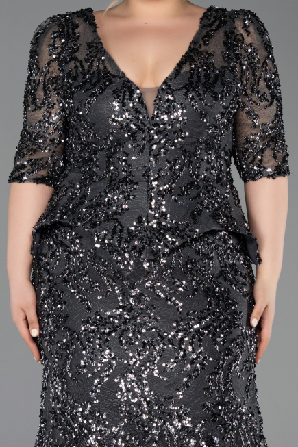 Robe de Soirée Grande Taille Longue Squameuse Anthracite ABU6149