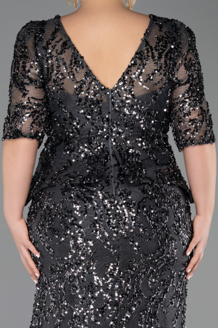 Robe de Soirée Grande Taille Longue Squameuse Anthracite ABU6149