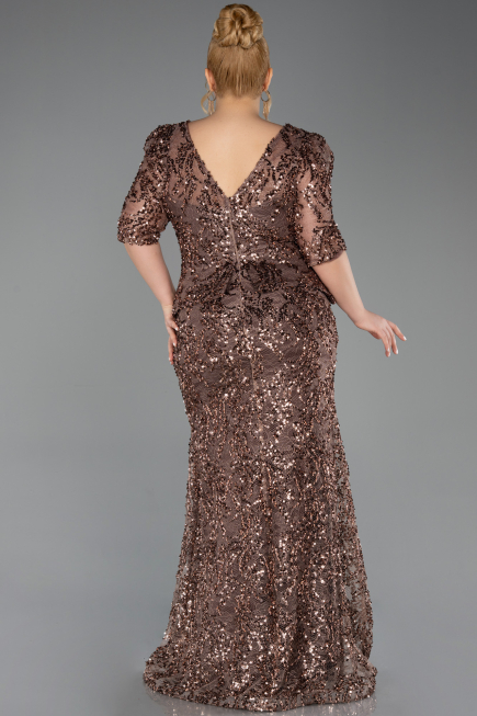 Robe de Soirée Grande Taille Longue Squameuse Cuivre ABU6149