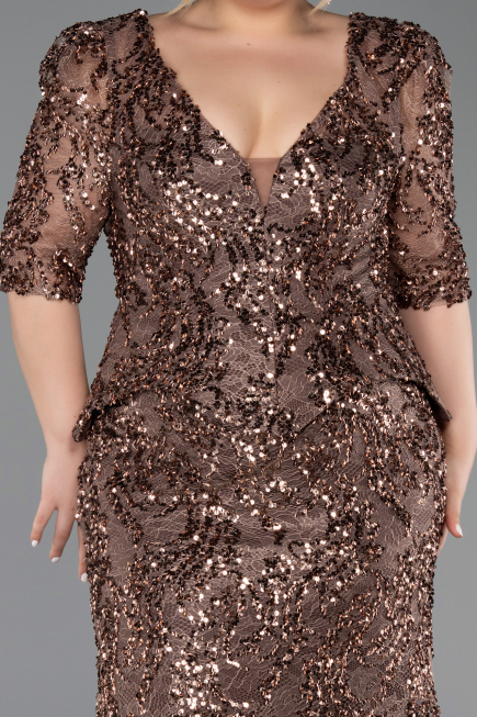 Robe de Soirée Grande Taille Longue Squameuse Cuivre ABU6149