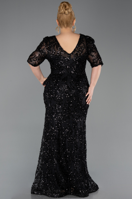 Robe de Soirée Grande Taille Longue Squameuse Noir ABU6149