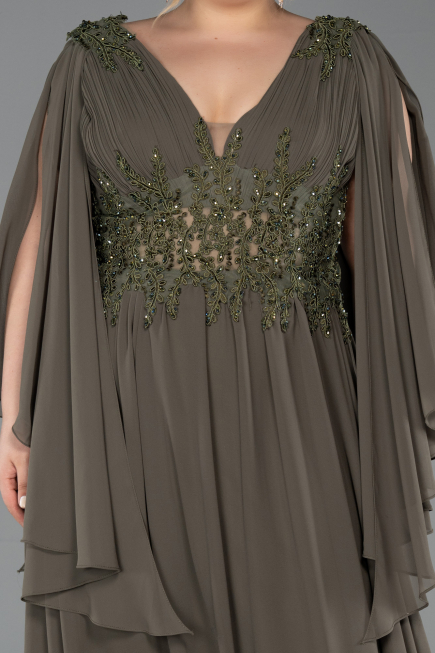 Robe De Soirée Grande Taille Mousseline Longue Kaki ABU4638