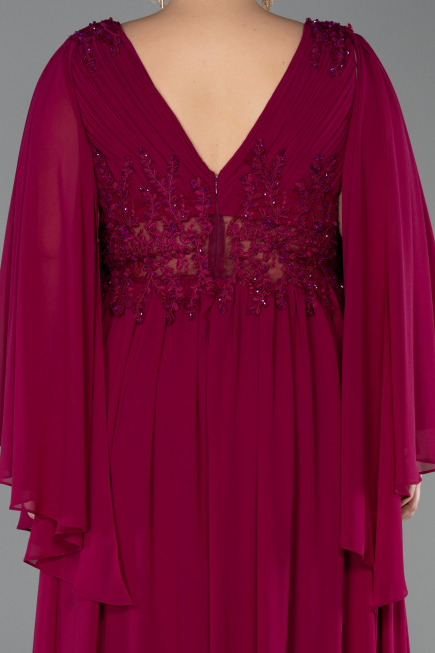 Robe De Soirée Grande Taille Mousseline Longue Couleur Cerise ABU4638