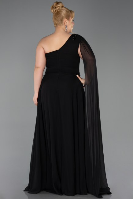 Robe de Soirée Grande Taille Longue Mousseline Noir ABU6136