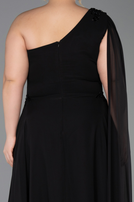 Robe de Soirée Grande Taille Longue Mousseline Noir ABU6136