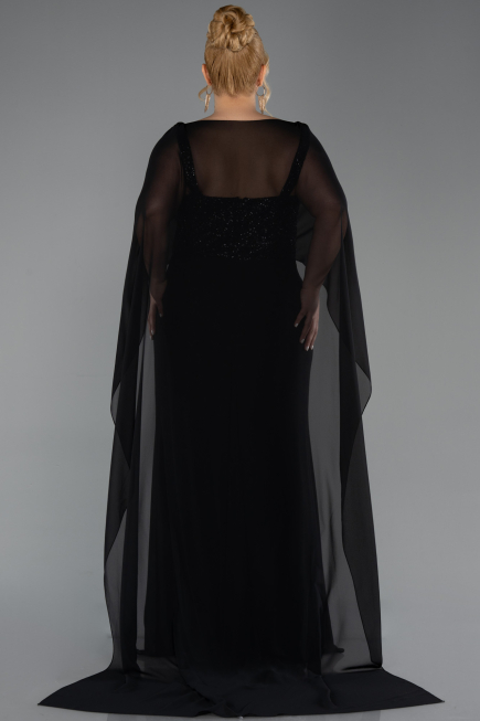 Robe De Soirée Grande Taille Mousseline Longue Noir ABU6071