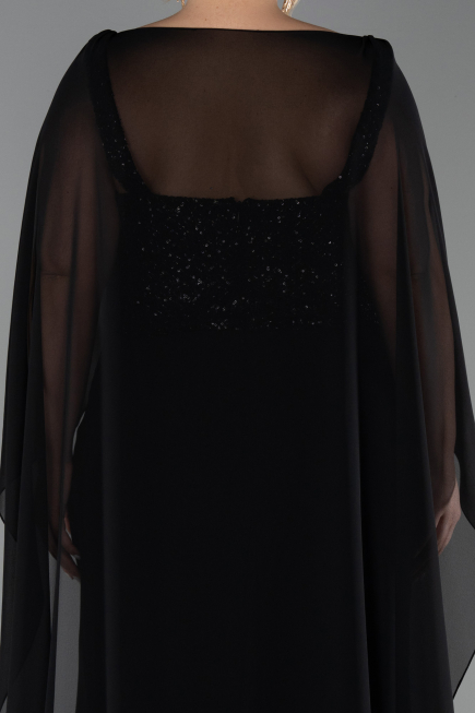 Robe De Soirée Grande Taille Mousseline Longue Noir ABU6071