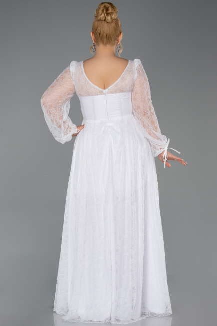 Robe Grande Taille Longue Dantelle Blanc ABU6131