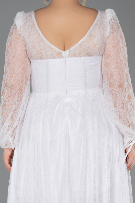 Robe Grande Taille Longue Dantelle Blanc ABU6131