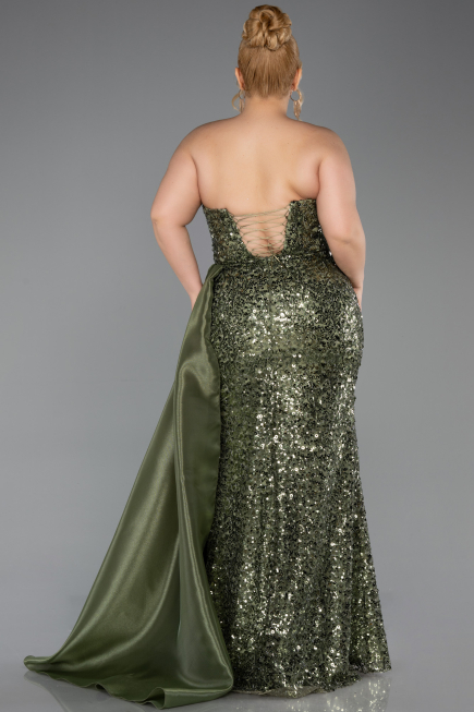 Robe De Fiançailles Grande Taille Longue Squameuse Kaki ABU6174