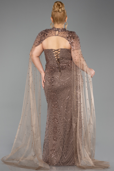 Robe de Soirée Grande Taille Longue Perlé Cuivre ABU6162