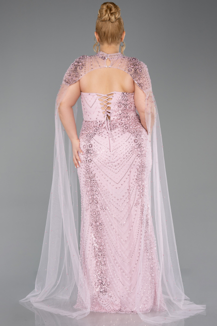 Robe de Soirée Grande Taille Longue Perlé Poudre ABU6162