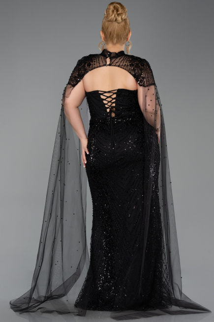 Robe de Soirée Grande Taille Longue Perlé Noir ABU6162