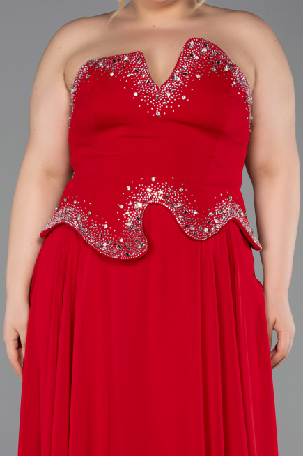 Robe de Soirée Longue Mousseline Rouge ABU6188