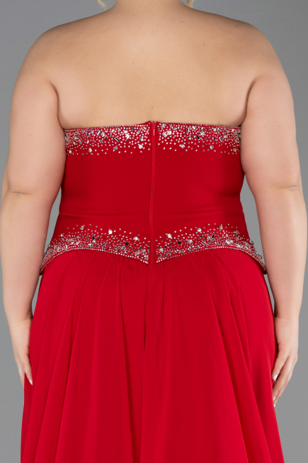 Robe de Soirée Longue Mousseline Rouge ABU6188