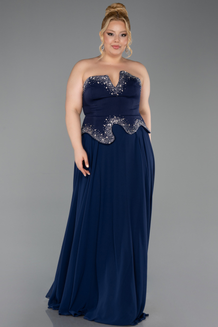 Robe de Soirée Longue Mousseline Bleu Marine ABU6188