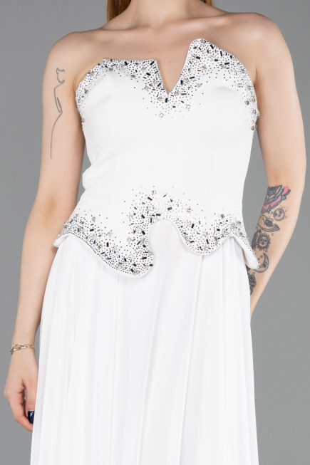 Robe de Soirée Longue Mousseline Blanc ABU6188