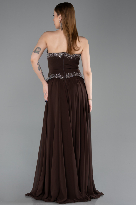 Robe de Soirée Longue Mousseline Brun ABU6188
