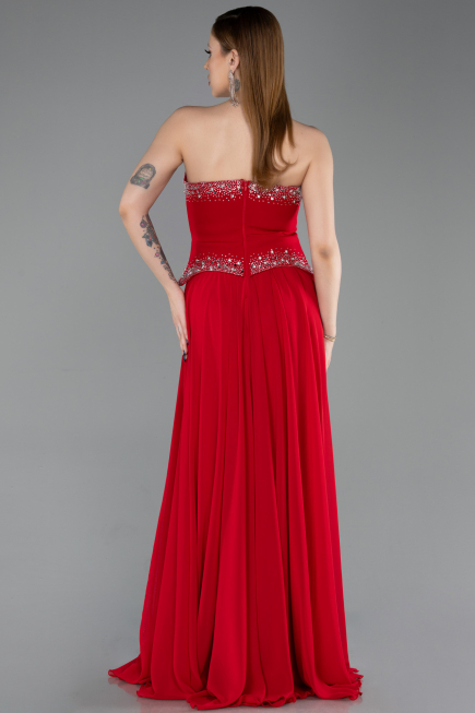 Robe de Soirée Longue Mousseline Rouge ABU6188