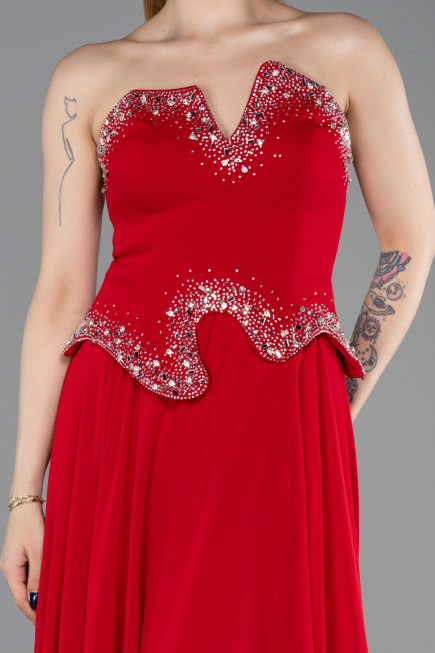Robe de Soirée Longue Mousseline Rouge ABU6188