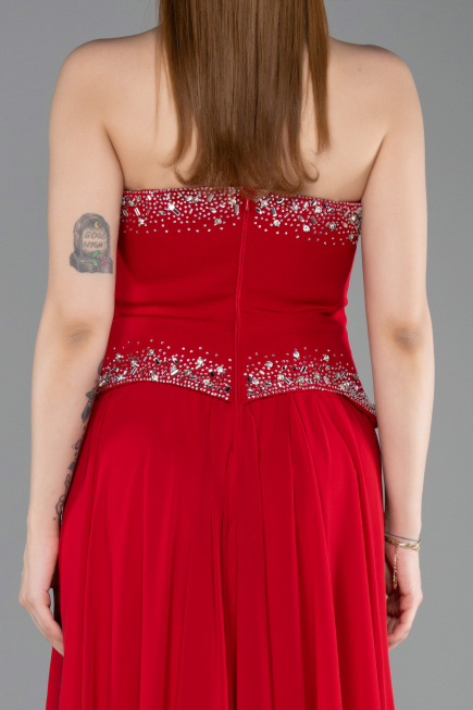 Robe de Soirée Longue Mousseline Rouge ABU6188