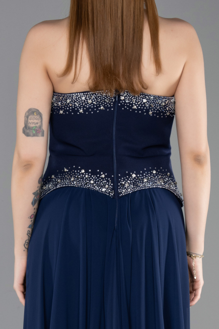 Robe de Soirée Longue Mousseline Bleu Marine ABU6188