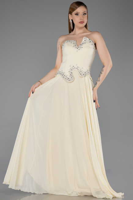 Robe de Soirée Longue Mousseline Jaune ABU6188