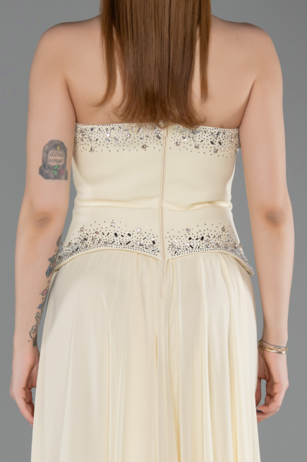 Robe de Soirée Longue Mousseline Jaune ABU6188