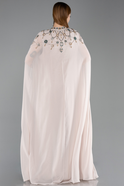 Robe De Soirée Grande Taille Longue Mousseline Beige ABU6175