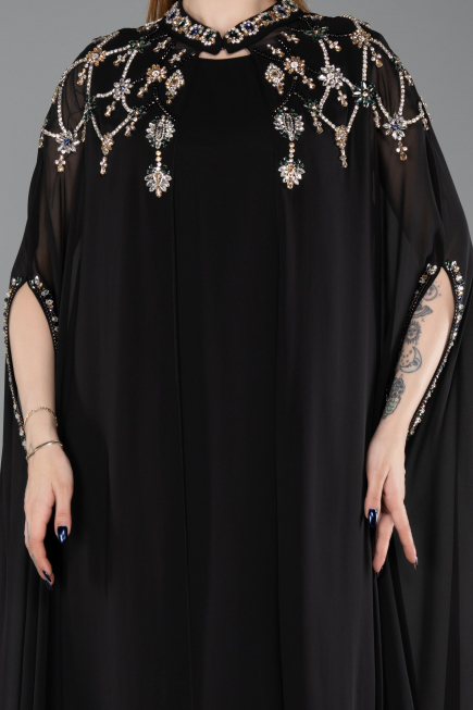 Robe De Soirée Grande Taille Longue Mousseline Noir ABU6175