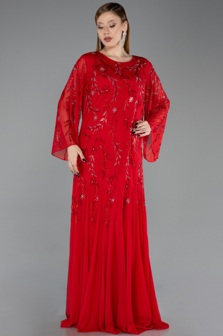 Robe De Soirée Grande Taille Longue Mousseline Rouge ABU6176
