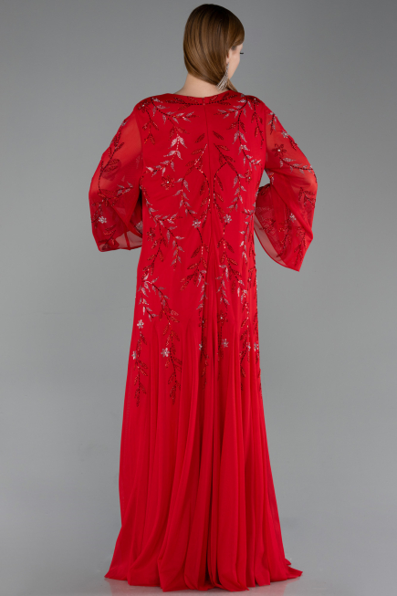 Robe De Soirée Grande Taille Longue Mousseline Rouge ABU6176