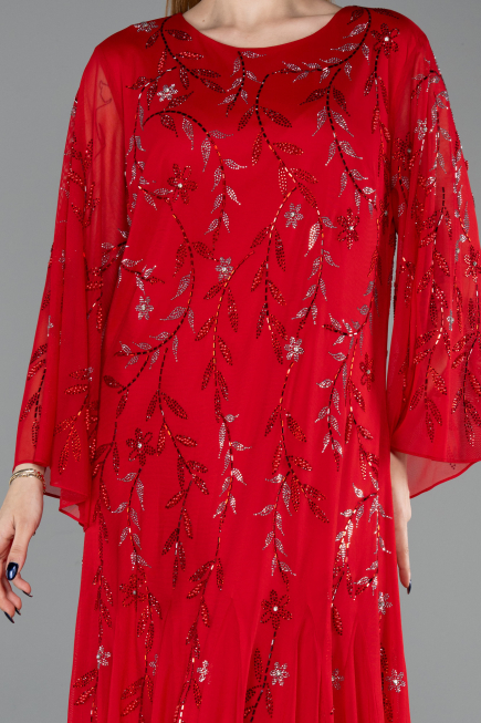 Robe De Soirée Grande Taille Longue Mousseline Rouge ABU6176