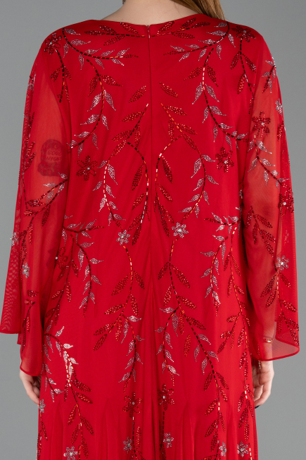 Robe De Soirée Grande Taille Longue Mousseline Rouge ABU6176