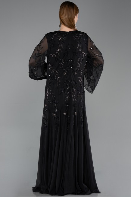 Robe De Soirée Grande Taille Longue Mousseline Noir ABU6176